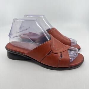 Munro American Slip On Wedge Slide Sandal Womens US 6.5 Orange Leather Open Toe